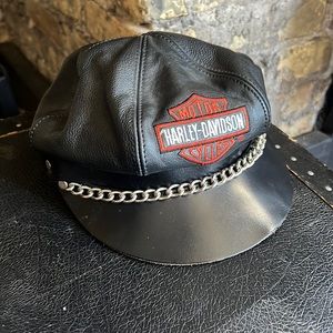 Vintage Leather Harley Davidson Captains Hat